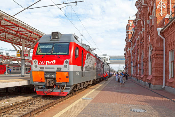 Kazan, Russia - July 10 2018: Train from Moscow at Kazan Passajirskij railway station.