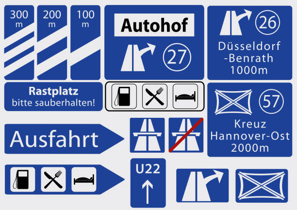 illustrations, cliparts, dessins animés et icônes de deutsche autobahnschilder, sammlung - street name sign