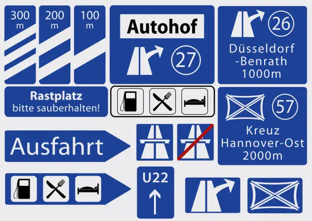 Vector illustration of German motorway signs, collection