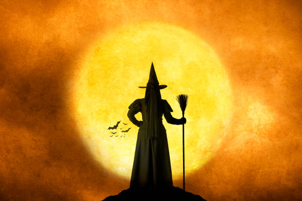 istock Halloween Witch Holds Her Broom Standing In Front Of Full Moon 998489098