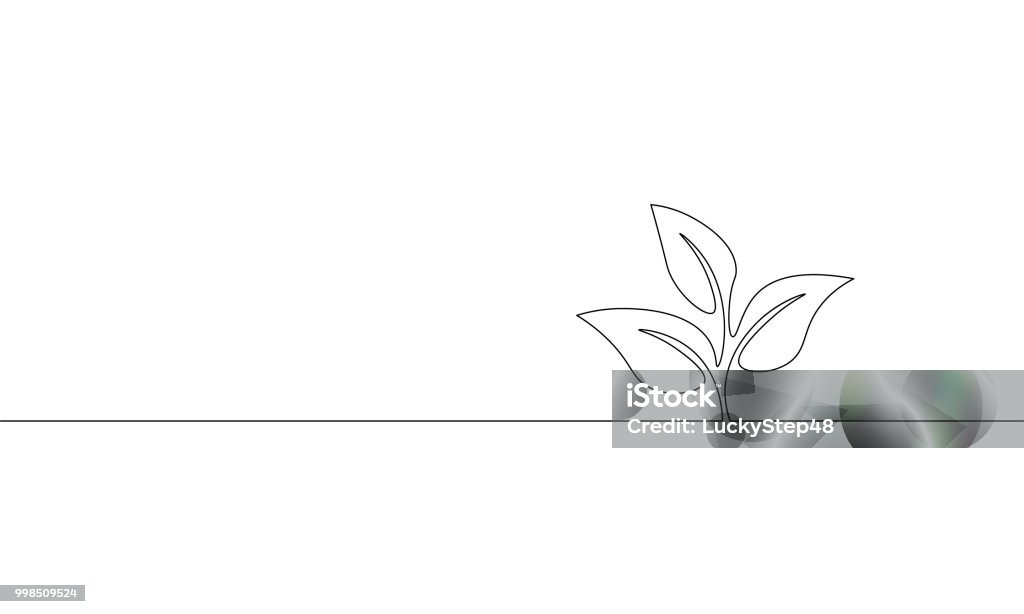 Germoglio di crescita dell'arte a linea continua singola. Foglie vegetali seminano terreno piantina eco naturale farm concept design uno schizzo delinea illustrazione vettoriale disegno - arte vettoriale royalty-free di Line Art