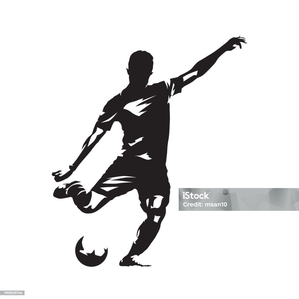 Football player kicking ball, abstract vector drawing. Soccer athlete. Isolated silhouette, side view Soccer stock vector