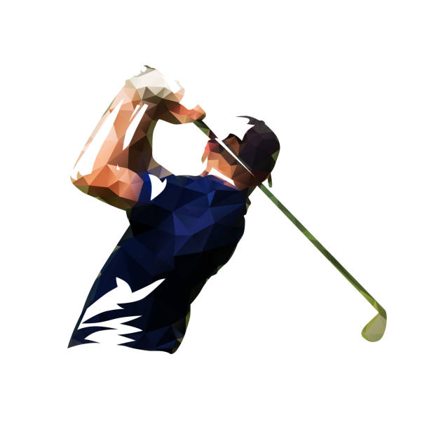 golf spieler isoliert polygonalen vektor-illustration. geometrische zeichnung. aktive menschen - origami action vector design stock-grafiken, -clipart, -cartoons und -symbole
