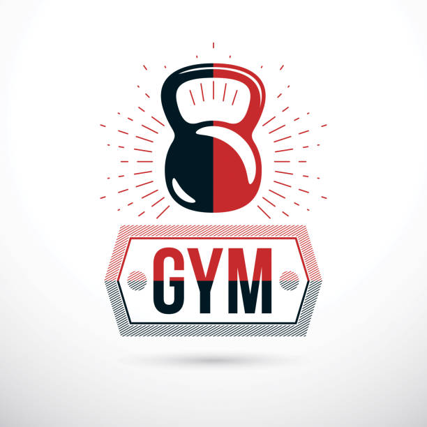 illustrazioni stock, clip art, cartoni animati e icone di tendenza di simbolotipo per palestra pesante o palestra sportiva fitness, illustrazione vettoriale della campana del bollitore. scritte in palestra. - health club social gathering exercising sport