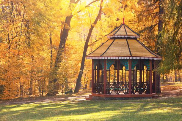 istock Pavillion in the park, fall seson outdoor scene 998519620