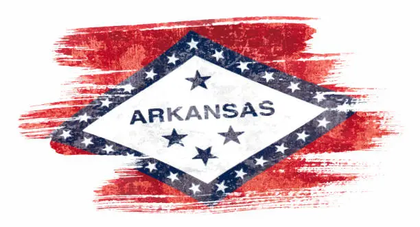 Vector illustration of Art brush watercolor painting of Arkansas flag blown in the wind isolated on white background eps 10 bector illustration.