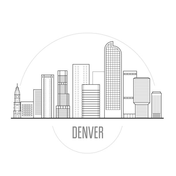 Denver city skyline - downtown cityscape, towers and landmarks in liner style Denver city skyline - downtown cityscape, towers and landmarks in liner style denver stock illustrations