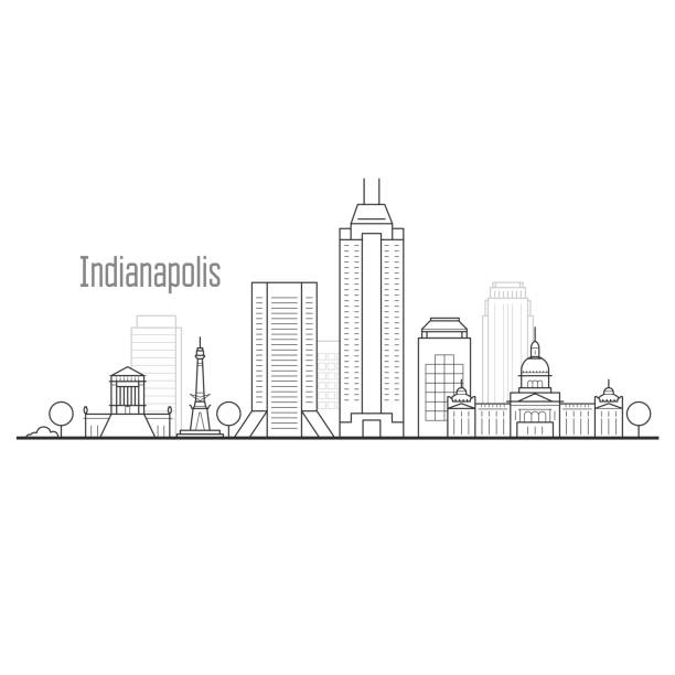 panoramę miasta indianapolis - pejzaż miejski, wieże i zabytki w stylu liniowym - indianapolis skyline cityscape indiana stock illustrations