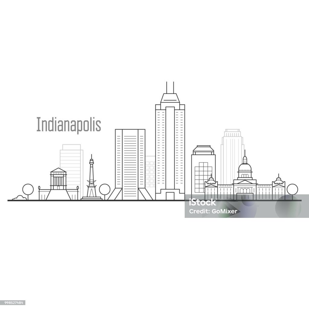 Indianapolis city skyline - downtown cityscape, towers and landmarks in liner style Indianapolis stock vector