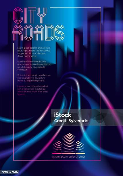 Traffic Lights Of The Night City Road Blurred Lights Effect Vector Beautiful Background Blur Colorful Dark Background With Cityscape Buildings Silhouettes Skyline Brochure Flyer Cover Poster Or Guidebook Template Stock Illustration - Download Image Now