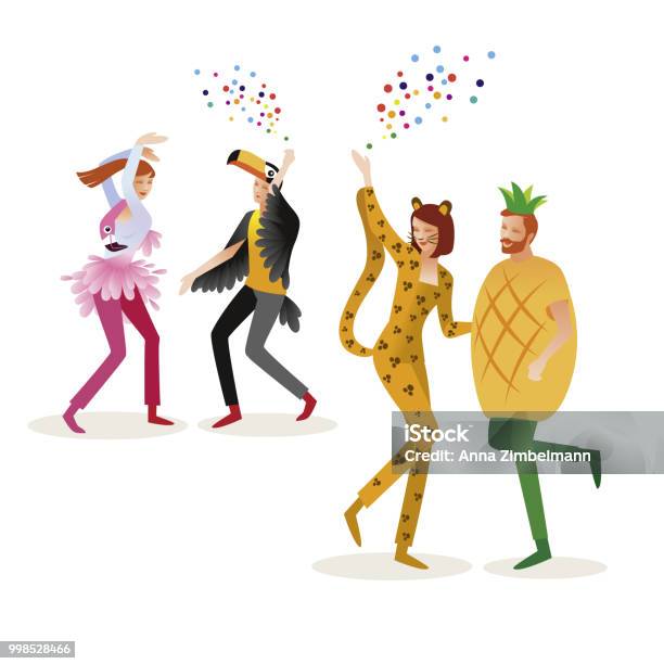 Klagen Adviseur pindas Group Of People In Carnival Costumes Jungle Masquerade Panter Flamingo  Pineapple Toucan Vector Design For Posters Banners Cards And Invitations  Stock Illustration - Download Image Now - iStock