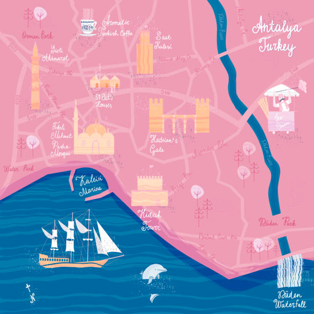 istock Hand drawn Antalya cartoon map. Postcard concept with the most interesting places for visit. 998549864