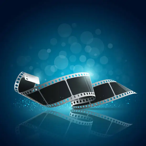Vector illustration of Camera film roll on blue background