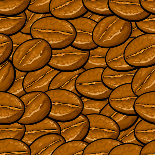 cartoon seamless background pattern, coffee beans vector art illustration