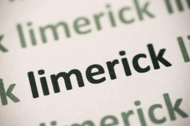 word limerick   printed on paper macro stock photo