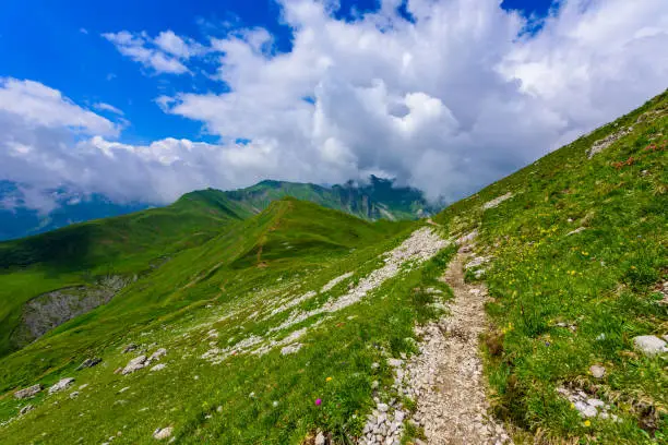 Mountain Widderstein in the valley Kleinwalsertal in the Allgau Alps in Austria, Beautiful Landscape Scenery in Europe