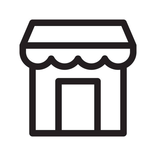 illustrazioni stock, clip art, cartoni animati e icone di tendenza di negozio di icone . logo, design, universale, business, social media. pixel perfetto. - boutique immagine