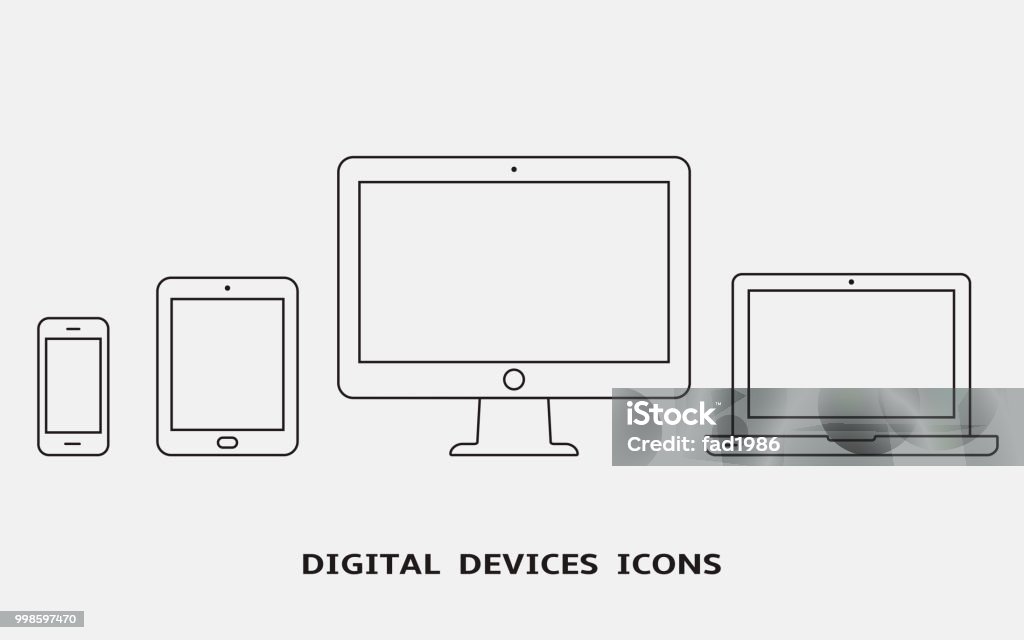 Vector set of outline device icons. Monitor, laptop, tablet pc and smartphone Vector set of outline device icons. Monitor, laptop, tablet pc and smartphone. Vector illustration Laptop stock vector