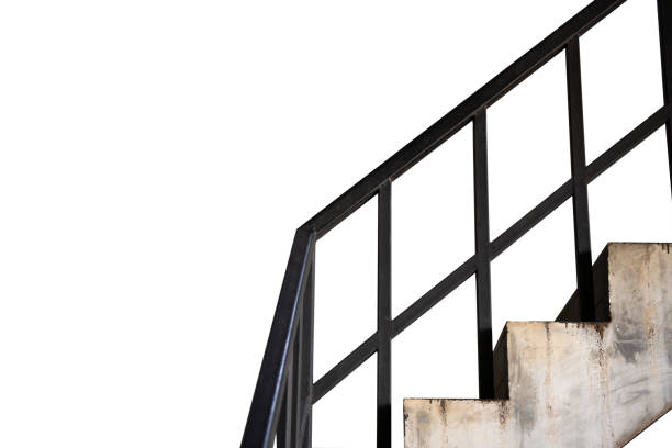 istock old concrete stair and black iron bar isolate on white background. 998598606