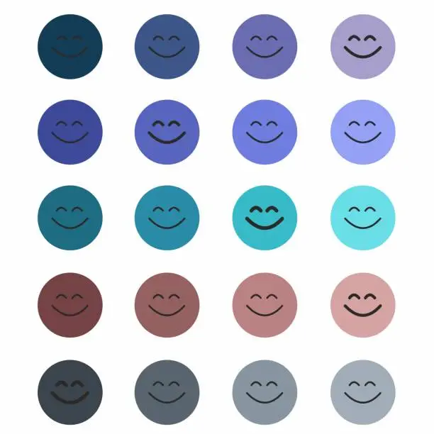 Vector illustration of original, cute, colored, ordinary smileys