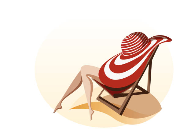 여자 편안한 및 일광욕 해변 - luxury women chaise longue fashion stock illustrations