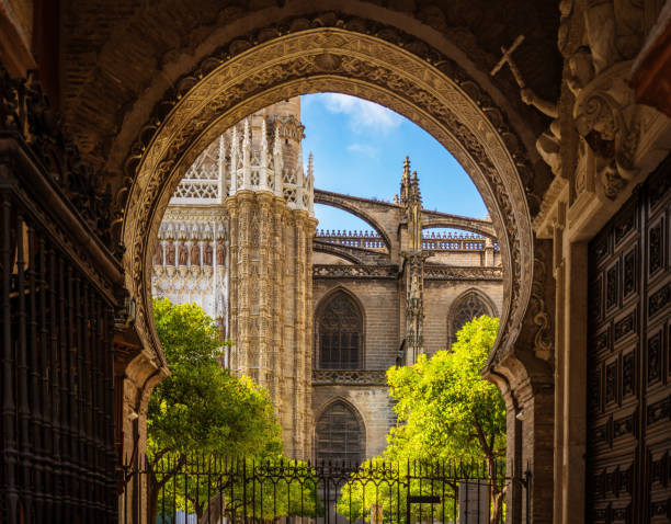 a catedral de sevilha, espanha - seville sevilla santa cruz city - fotografias e filmes do acervo