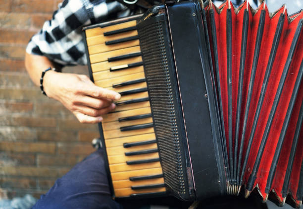 giocatore di strada fisarmonica - accordion foto e immagini stock