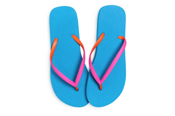 istock Blue flip flops isolated on white background. Top view 998643518