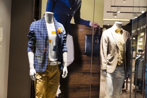 Fashion. Clothing Display Window menswear window display stock pictures, royalty-free photos & images