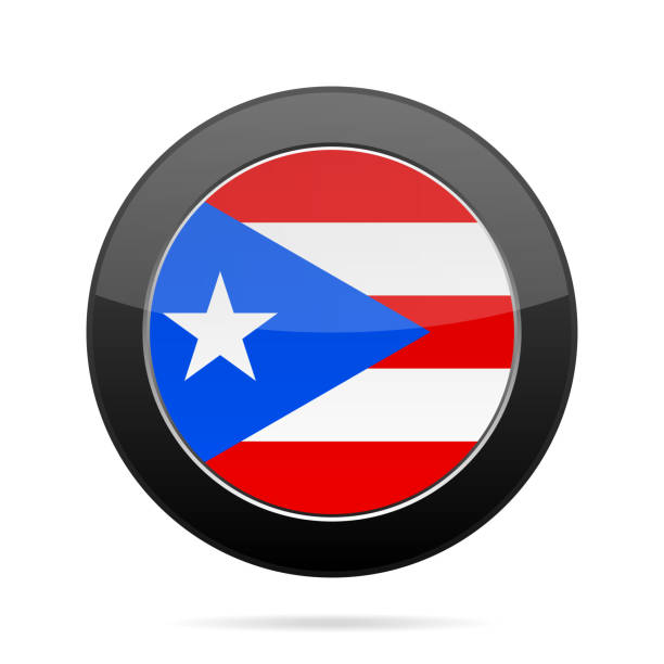 Flag of Puerto Rico. Shiny black round button. National flag of Puerto Rico. Shiny black round button with shadow. porto rico flag stock illustrations