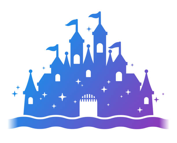 illustrations, cliparts, dessins animés et icônes de silhouette du château de fantasy - turret