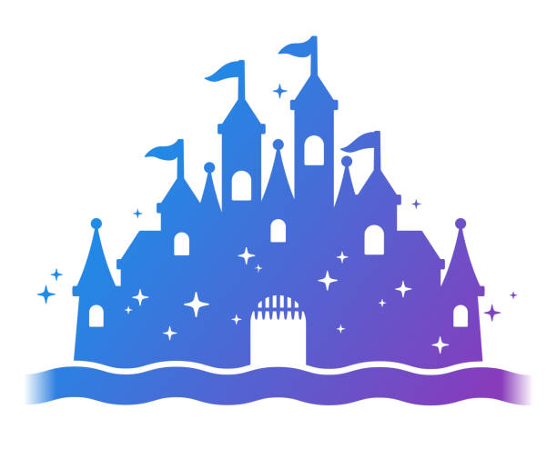 Fantasy Castle Silhouette Fantasy magic castle structure design. moated castle stock illustrations