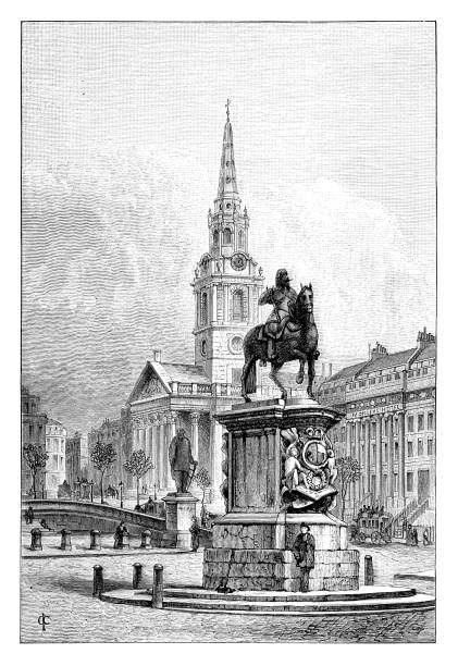 charing cross w londynie - trafalgar square stock illustrations