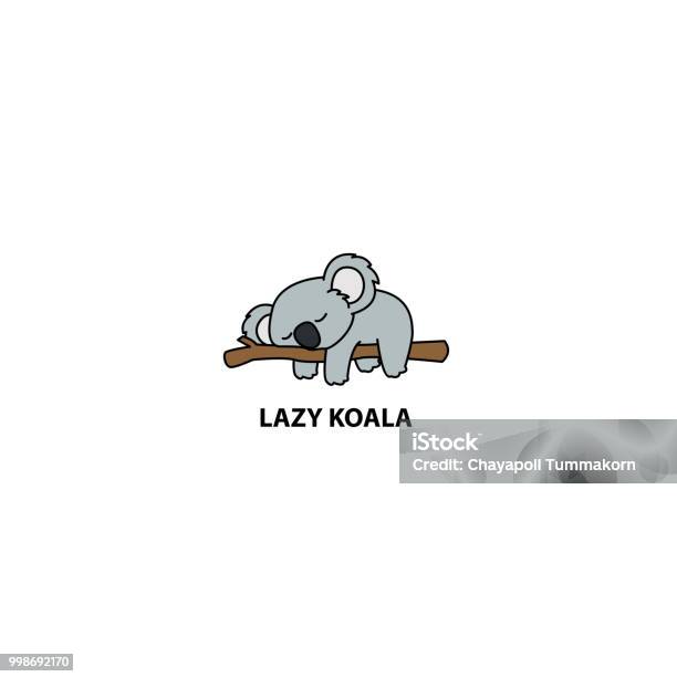 Lazy Koala Sleeping On A Branch Cartoon Vector Illustration Stock Illustration - Download Image Now