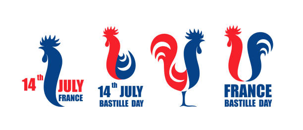 Happy Bastille Day, 14 July. Viva France National Day. French rooster. Isolated rooster on white background EPS 10. Vector illustration rooster stock illustrations