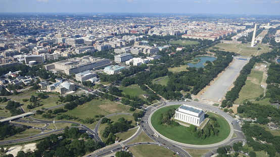 Aerial view of downtown Washington, DC including the Mall