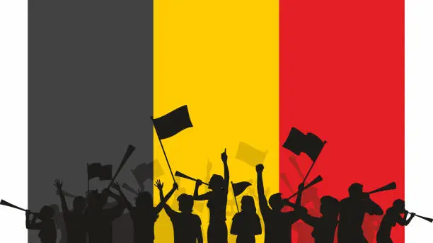 Vector illustration of Belgian Fans and Flag