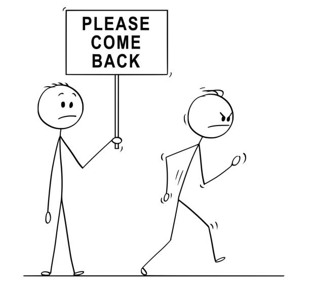 Cartoon Of Angry Man Or Businessman Leaving And Another With Please Come  Back Sign Stock Illustration - Download Image Now - iStock