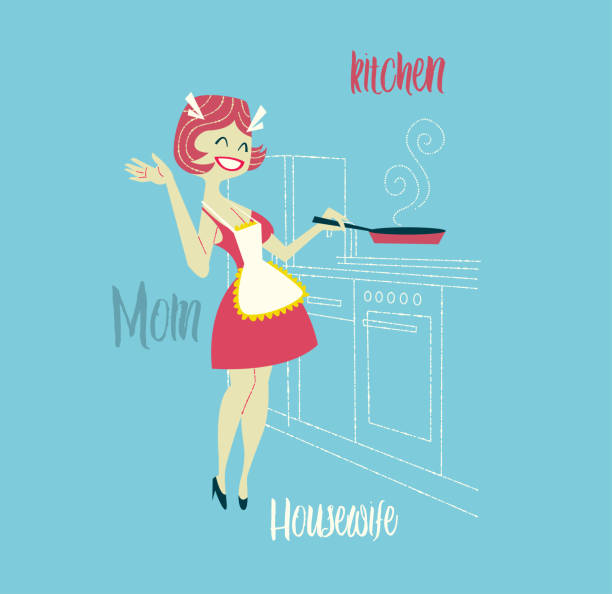 Housewife housewife cooking happily in her kitchen mature woman healthy eating stock illustrations