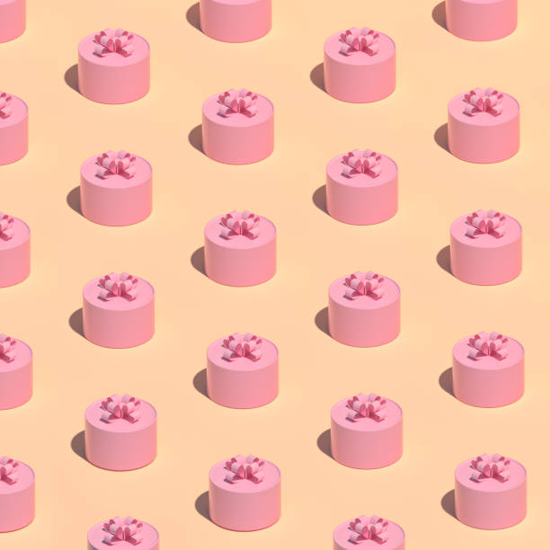 istock Pink gift box pattern on pastel yellow background. Summer minimalism. Isometric flat lay. 3d render 998790074