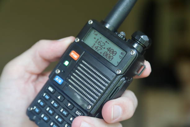 Hand holding two way radio