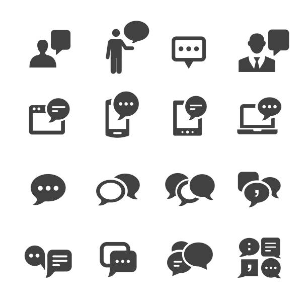 ilustra�ções de stock, clip art, desenhos animados e ícones de communication and speech bubble icons - acme series - smart phone business office vector