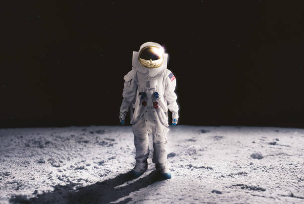 月面に立つ宇宙飛行士 - crater ストックフォトと画像