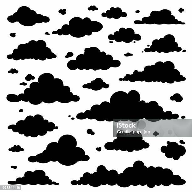 Awan Set Vektor Kartun Hitam Putih Ilustrasi Stok - Unduh Gambar