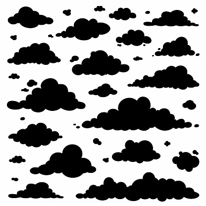 Clouds - Black and White Cartoon Vector Set