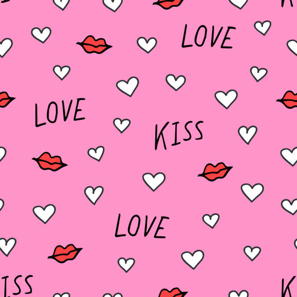 ładny romantyczny bezszwowy wzór ręcznie rysowanych elementów doodle na różowym tle. - heart shape pink background cartoon vector stock illustrations