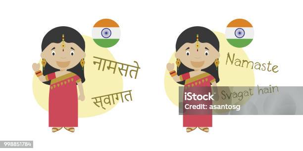 Vector Illustration Of Cartoon Characters Saying Hello And Welcome In Hindi  And Its Transliteration Into Latin Alphabet Stock Illustration - Download  Image Now - iStock