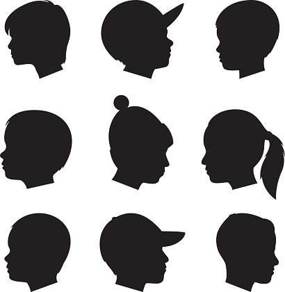 Vector silhouettes of profiles of children.
