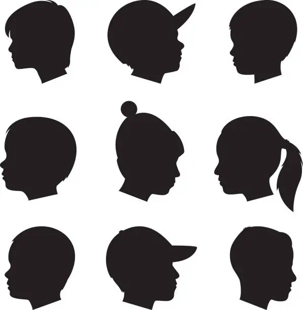 Vector illustration of Children Profile Silhouettes