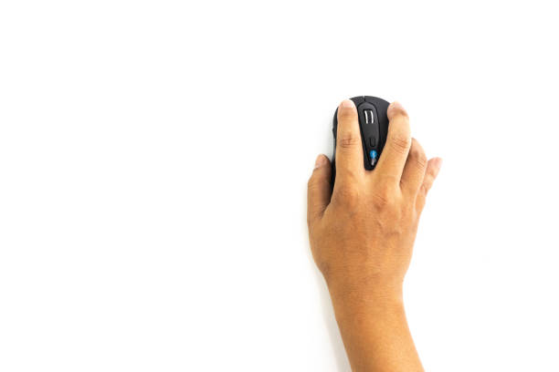 istock Hand of man is using the bluetooth mouse isolated on white background 998869712